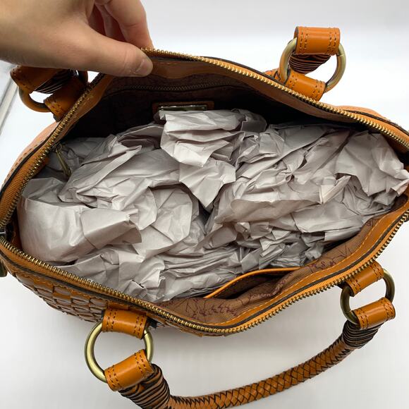 Patricia Nash Discovery Washed Woven Augusta Satchel Sun Orange Color - Picture 12 of 15